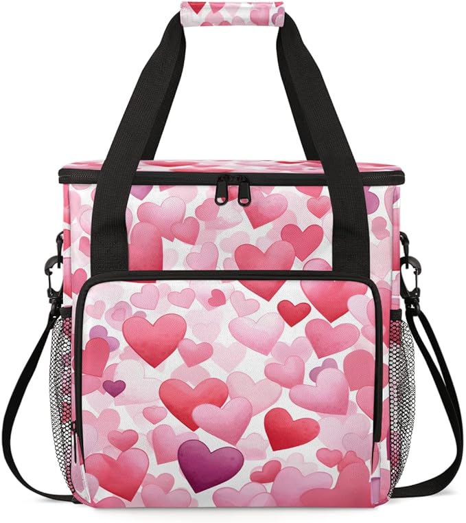Light Pink Heart Coffee Maker Carrying Bag Portable Travel Storage Tote Bag Compatible with K-Mini or K-Mini Plus Single Serve Coffee Brewer Carrying Case with Multiple Pockets &amp Shoulder Strap