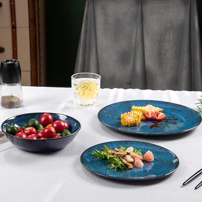 Melamine Dinnerware Sets for 4 Dinner Plates Bowls Set Unbreakable Melamine Classic Blue Dinnerware Dishwasher Safe Tableware Sets for Everyday Use 12 Pcs