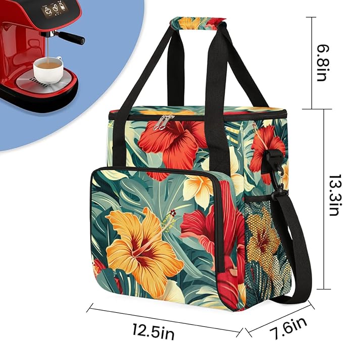 Coffee Maker Carrying Bag Palm Leaf Floral Single Cup Coffee Maker Travel Bag Compatible with Keurig K-Mini or K-Mini Plus Portable Storage Bag with Shoulder StrapAZ-21