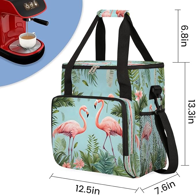 Flamingo Palm Leaf Coffee Maker Carrying Bag for Keurig K-Mini or K-Mini Plus Storage Portable Coffee Maker Travel Bag