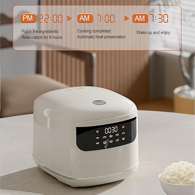 Mini Rice Cooker 2L Smart Electric Rice Pot 1-2 People 10 Menu Settings 24 Hours Reservation and Keep Warm Function Touchscreen Timer 400W for Home or Office