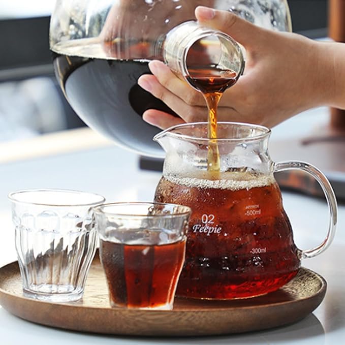 Tower Ice Coffee Maker Capacity Tea Tower Cold Brew Drip Tower with Adjustable Water Flow Slow Drip Cold Brew System Upgrade Your Office Brew with Vertical Style Glass Container - Brown