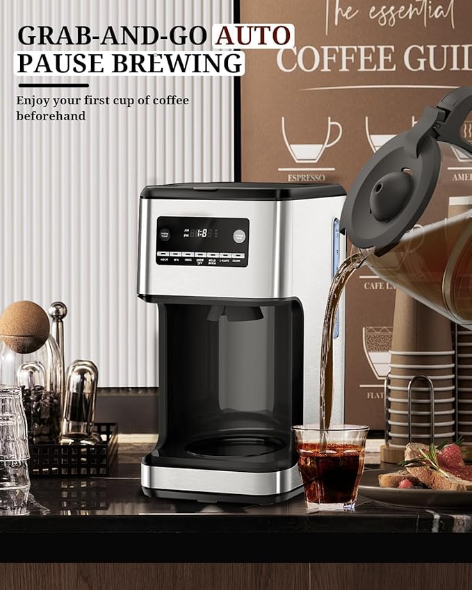 Kismile Coffee Maker 14-Cup Programmable Drip Coffee Makers Machines with Timer Keep Hot Plate &amp Reusable Filter Self-Cleaning Auto Pause Stainless Steel