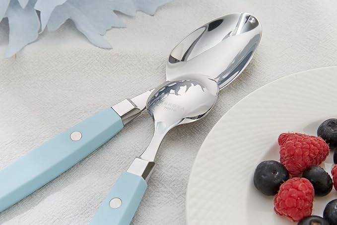 ANNOVA Silverware Set Retro/Rivet Colorful Stainless Steel Tableware Kitchen Flatware Set Utensils Includes Dinner Knives Forks Spoons Salad Forks &amp Dessert Spoons (Sky Blue 20 Pieces)