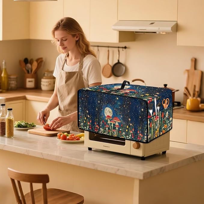 Convection Toaster Oven Cover with Storage Pockets Fits Machines Up to 20.5x16.5x10 Convection Toaster Oven Covers for Family Kitchen Essential Mushroom Flower