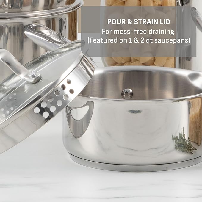 T-fal Gourmet 15-Piece Stainless Steel Cookware Set Pots and Pans Cooking Set Dishwasher Safe Oven Safe to 500°F Induction Compatible Stock Pot Sauce Saute Frying Pans Silver