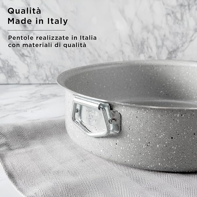 18Pcs Cookware set Made in Italy pots and pans set Nonstick kitchen set Greblon nonstick coating Healthy &amp PFOA/GenX-free Oven-safe baking pans Grey (18 Piece)