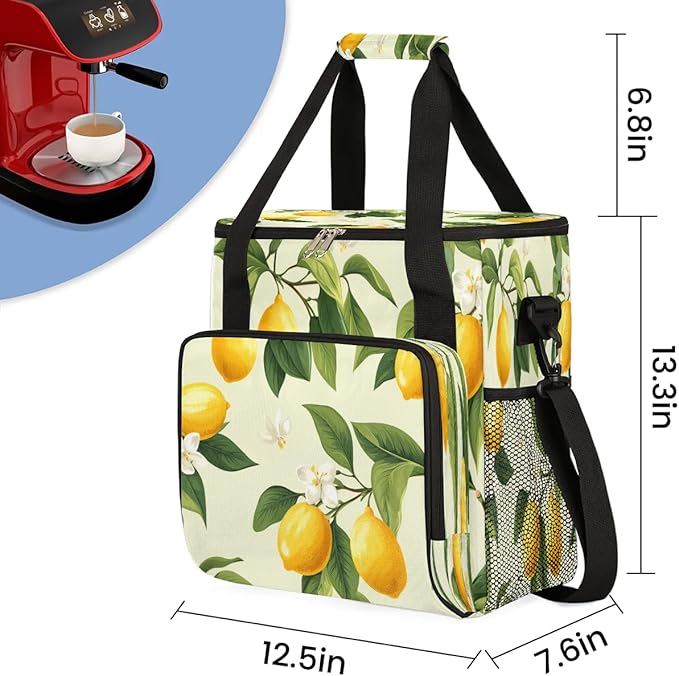 Tropical Lemon Leaves Coffee Maker Carrying Bag for Keurig K-Mini or K-Mini Plus Storage Portable Coffee Maker Travel Bag