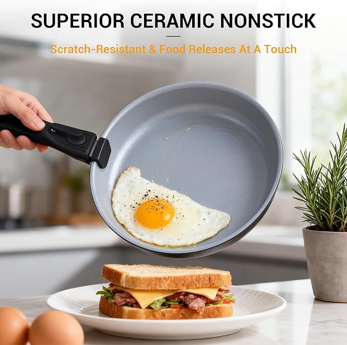Ammeloo 18-Piece Ceramic Pots and Pans Set &amp 22-Piece Baking Pans Set Stackable Bakeware Black