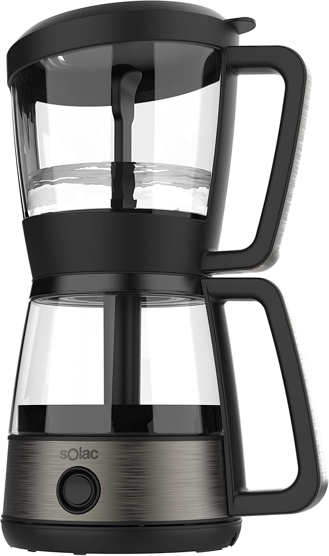 SOLAC SIPHON BREWER 3-in-1 Vacuum Coffee Maker Tea Brewer &amp Water Boiler Brushed Stainless Steel and Black 30 oz