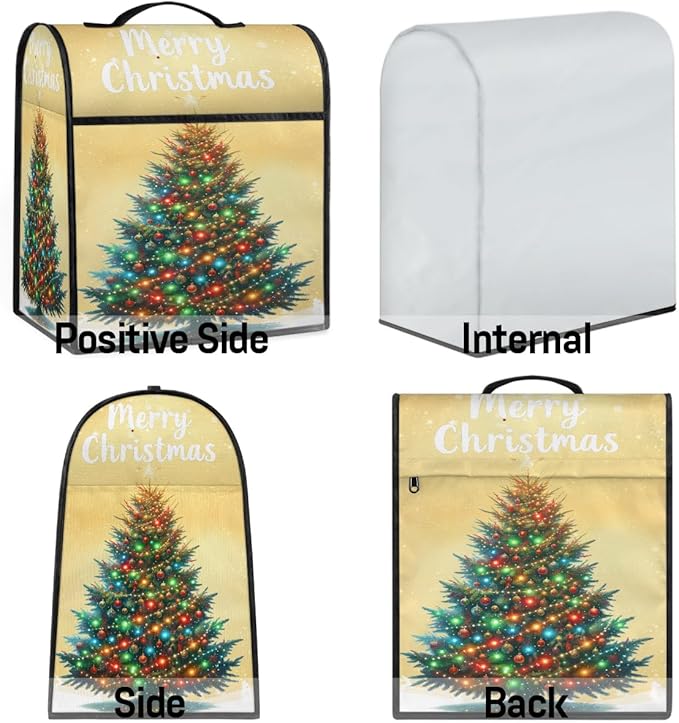Kitchen Aid Mixer Cover Christmas Colorful Tree Stand Mixer Cover Compatible with 6-8 Quarts Stand Mixers Dust Covers with Zipper Pocket Foldable Washable Kitchen Aid Organizer Bag