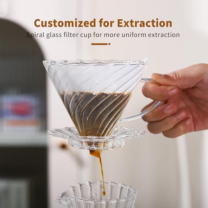 Bincoo Pour Over Coffee Maker Set650ML Borosilicate Glass Carafe with Coffee Driper&amp50pcs Paper FilterGlass Coffee Maker for Home Café Restaurant(Gray)