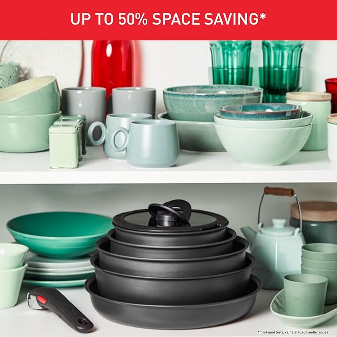 Tefal Ingenio Daily Chef ON 8 piece Non-Stick Induction Pan Set 22&amp24&amp28cm Frypans 16&amp20cm Saucepans 16&amp20cm Hermetic Lids Bakelite Removable Handle Grey L7619202