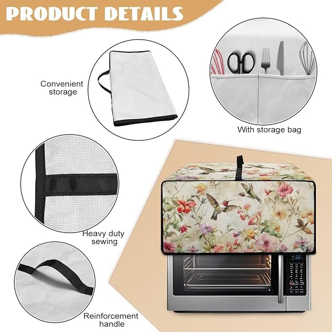 Doojoayie Small Appliance Dust Cover 4 Slice Toaster Cover Small Appliance Dust Protector for Toaster Oven/Bread Making Machine/Air Fryer Flower &amp Hummingbird Print