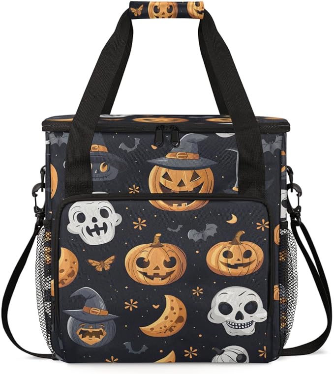 Retro Pumpkin Coffee Maker Carrying Bag Abstract Pumpkin Travel Storage Bag Compatible with K-Mini or K-Mini Plus Single Serve Coffee Brewer Carrying Case with Multiple Pockets &amp Shoulder Strap