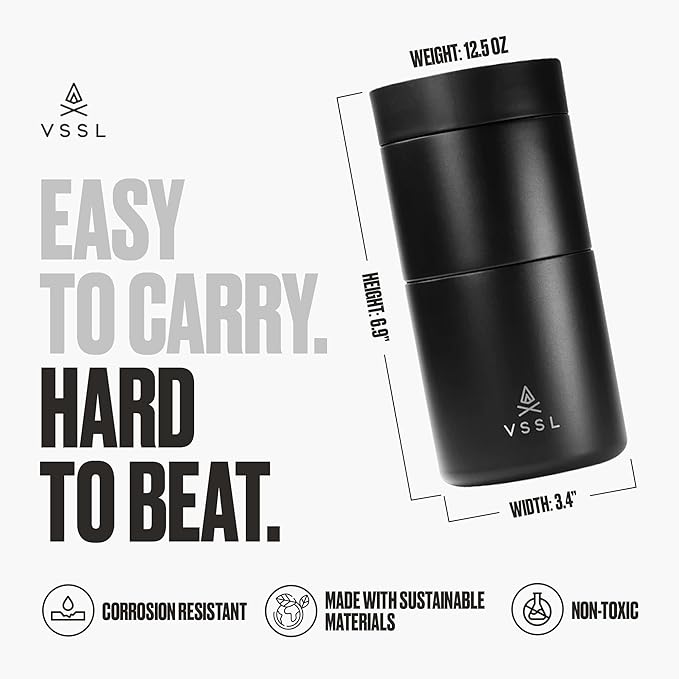 VSSL - Nest Pour Over Coffee Set | Coffee Maker for Camping | All-In-One Travel Pour Over | Transportable Dripper 10oz Stainless Steel Travel Mug | Compact Storage &amp Adventure Ready | Black
