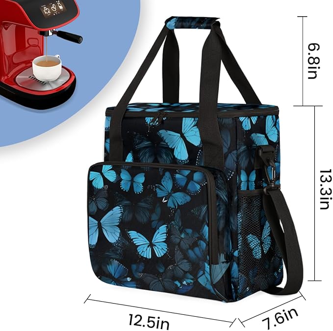 Watercolor Butterfly Coffee Maker Carrying Bag Graffiti Butterfly Travel Storage Bag Compatible with K-Mini or K-Mini Plus Single Serve Coffee Brewer Carrying Case with Pockets &amp Shoulder Strap