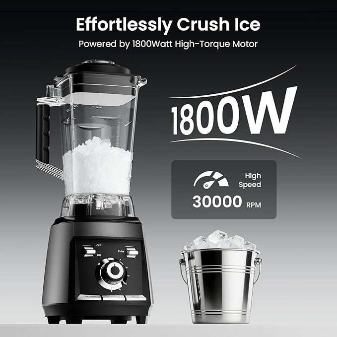 1800 WP Smoothie Blenders for Kitchen 30000 RPM Large Blender for Smoothies Ice Crushing &amp Frozen Fruit Heavy Duty Grinder with 68oz BPA-Free Pitcher Adjustment Speed Knob Black