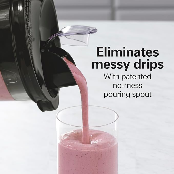 Hamilton Beach Wave Action Blender for Smoothies Stainless Steel Ice Sabre Blades 40oz Glass Jar 20oz Blend-In Portable Travel Jar 800 Watts Quiet Design Gray (58181)
