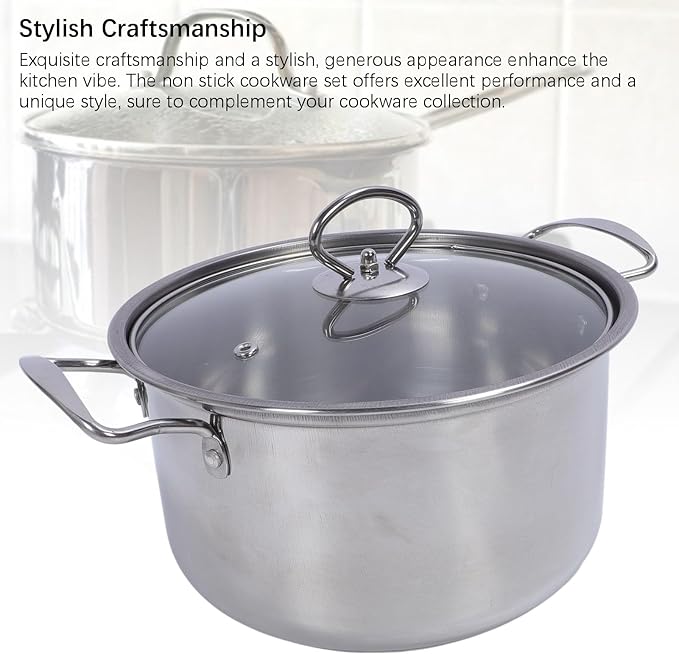 Stainless Steel Cookware Set Lightweight Non Stick Pans Kitchen Pots Pans Set with Multi Functional Design for Frying and Steaming Ideal for Family Dinners or Special Occasions