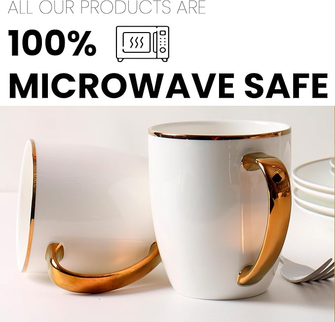 Bone China Dinnerware Set for 4 16 Pc Round Dinner Set with Mugs - Porcelain and Microwave Safe - KOKEN
