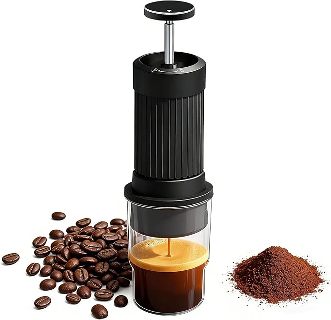 Hand Press Espresso Maker 3 in 1 Combines French Press Espresso Extraction 9 Bar Travel Coffee Maker All-aluminum Alloy Body with Double-layer 304 Filtration Suitable for Home Camping Travel Office