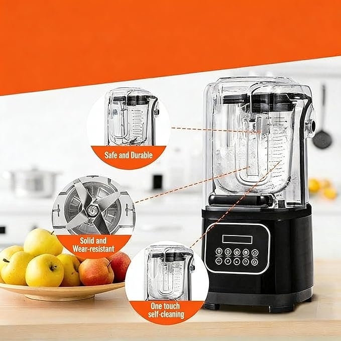 Commercial Countertop Blender with Sound Shield 68 Oz Blender Combo Stainless Steel Blades 9 Speed 5 Functions for Shakes Smoothies Puree Ice Crushing Black