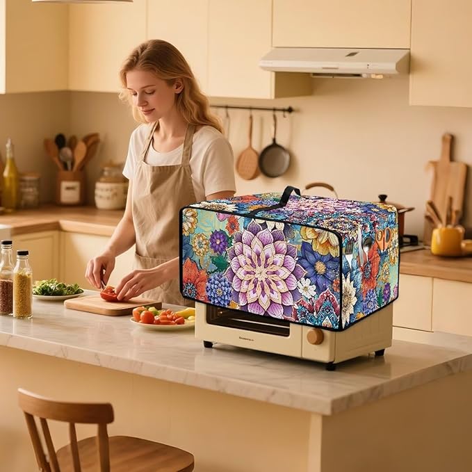 Doojoayie Colorful Floral Toaster Cover 4 Slice Bread Making Machine Dust Protector Dust-proof Appliance Covers for Toaster/Small Appliance/Air Fryer