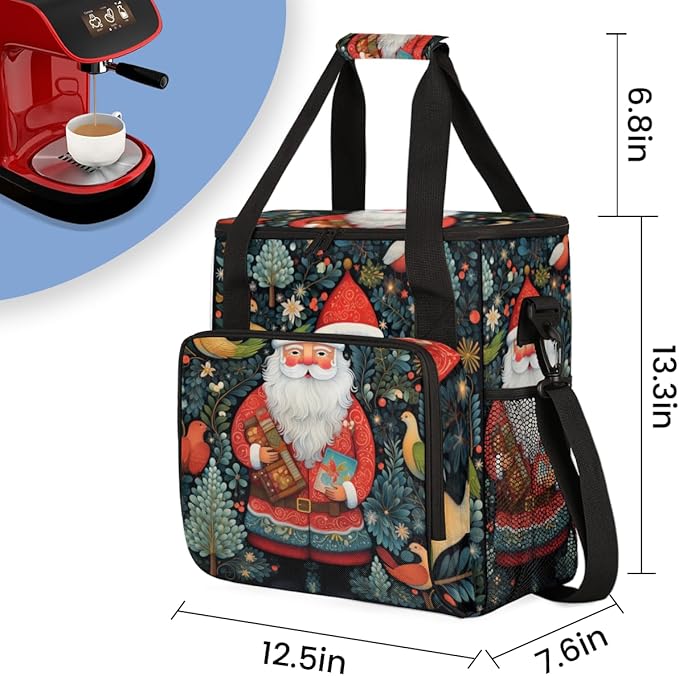 Xmas Santa Claus Coffee Maker Carrying Bag Glitter Santa Claus Travel Storage Bag Compatible with K-Mini or K-Mini Plus Single Serve Coffee Brewer Carrying Case with Pockets &amp Shoulder Strap