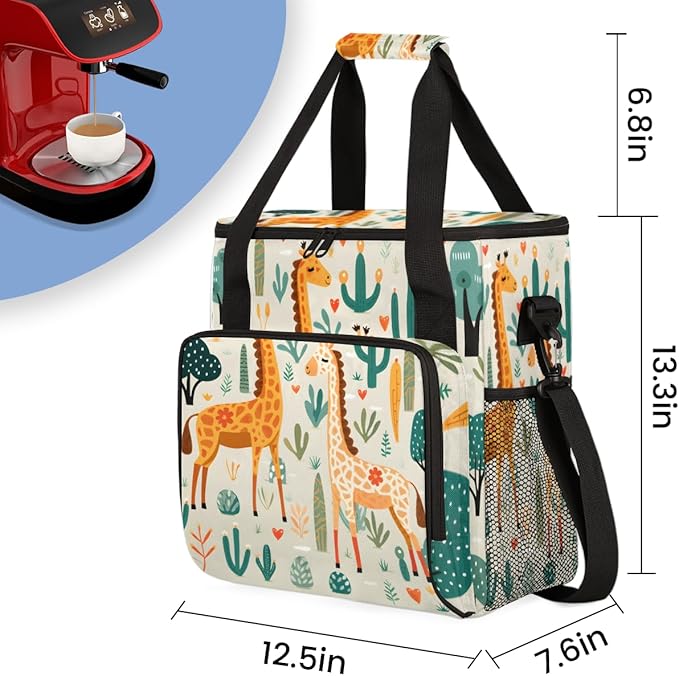 Forest Giraffe Coffee Maker Carrying Bag Graffiti Giraffe Travel Storage Bag Compatible with K-Mini or K-Mini Plus Single Serve Coffee Brewer Carrying Case with Multiple Pockets &amp Shoulder Strap