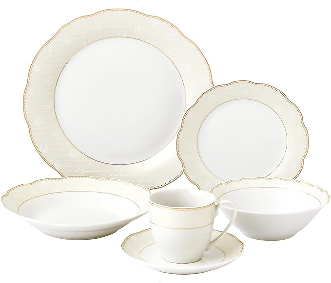 Stylish and Elegant 24 Pieces Porcelain Dinnerware Set Service for 4 People for Hosting Parties and Events - Tova 24 Piece Wavy