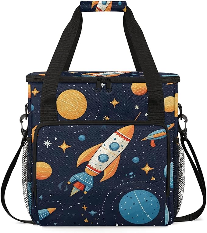 Space Rocket Galaxy Travel Coffee Maker Carrying Bag Large Organizer Storage Tote Bag Insulated Reusable Cooler Grocery Bags
