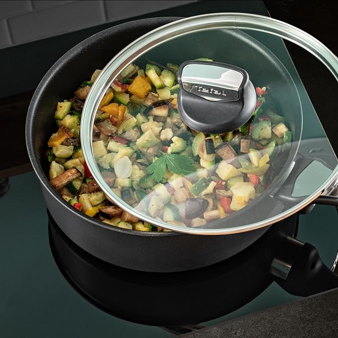 Tefal Unlimited On Premium Cookware 24 cm Saute Pan UK’s Longest Lasting Non-stick Frying Pan Heat Indicator Induction Hob Compatible Dishwasher Safe Aluminium black G25932AZ