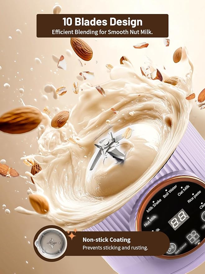 Nut Milk Maker Machine 35oz Homemade Soy Almond Oat Coconut Plant Based and Non Dairy Beverages 8 in 1 Automatic Soybean Machine With 12H Delay Start/Keep Warm/Boil Water