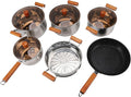 Stainless Steel Cookware Set Dual Handle Pot for Steaming Boiling and Soup Making Wooden Handle Even Heat Distribution 201 Stainless Steel Glass