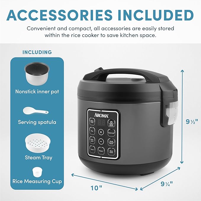 AROMA® Digital Rice Cooker Multicooker 6-Cup (Uncooked) / 12-Cup (Cooked) Steamer Slow Cooker Oatmeal Cooker Grain Cooker Auto Keep Warm 3 Qt Black ARC-966BD