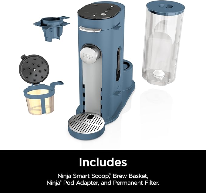 Ninja Pods &amp Grounds Single-Serve Coffee Maker K-Cup Pod Compatible 56-oz. Reservoir 6-oz. Cup to 24-oz. Travel Mug Brew Sizes Iced Coffee Maker Blue PB041BL