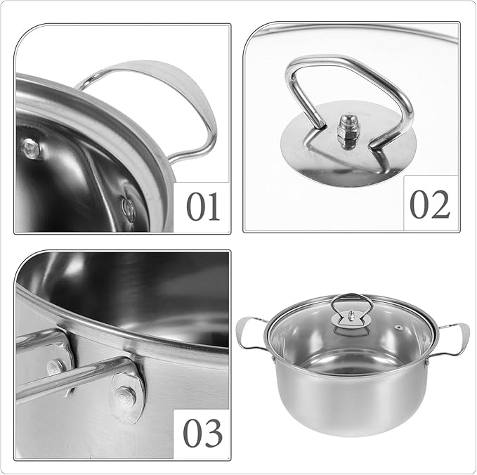 GLEAVI 3-Piece Stainless Steel Cookware Set Includes Soup Pot Milk Pot and Frying Pan Sturdy Kitchen for Household Use Versatile Multi-functional Cookware Set