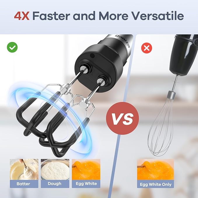 Ganiza Immersion Blender 5 in 1 &amp 6 in 1 Corded Hand Blender Stainless Steel Blade 16 Speed Immersion Blender Handheld with 800ml Mixing Beaker 600ml Chopper Whisk Frother Potato Masher