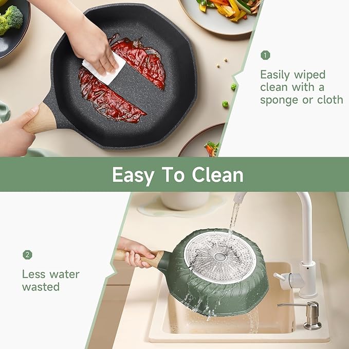 RealCool Pots and Pans Set Non Stick 8 Pieces Induction Cookware Octagon Nonstick Kitchen Cookware Sets with Frying Pans/Casserole/Saucepan(PFOS PFOA Free)