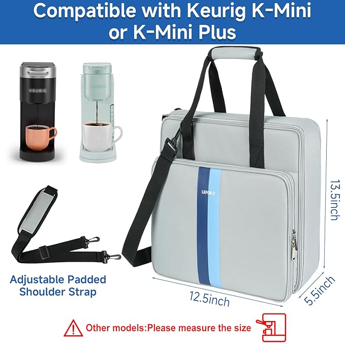 Coffee Maker Travel Bag Compatible with Keurig K-MiniSingle Serve Coffee Brewer Carrying Case Compatible for K-Mini Plus with Multiple Pockets for K-Cup PodsGrey(Bag Only)