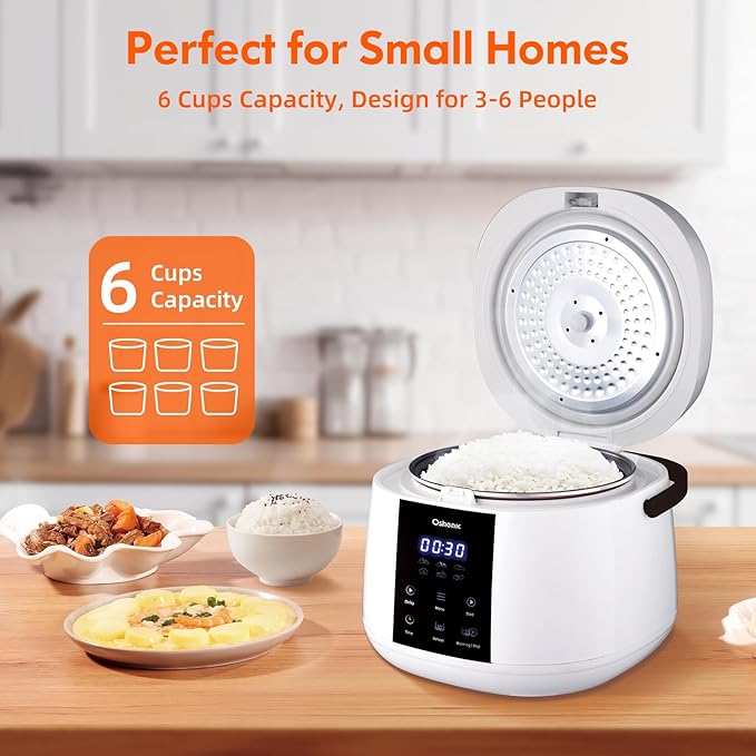 Rice Cooker Small6-Cup (Uncooked) / 12-Cup (Cooked)6-in-1 Multi CookerElectric Smart Rice CookerPortable Non-Stick Rice Maker With Steamer Basket12 Hours Timer Delay &amp Keep Warm Function