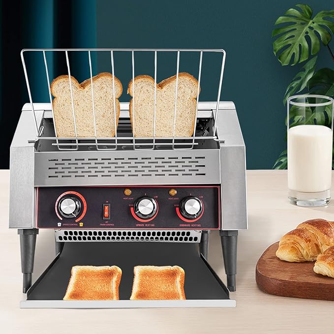 Conveyor Toaster 150Slices/H Stainless Steel Heavy Duty Industrial Toasters Countertop Electric Restaurant Equipment for Restaurant Bakery Cafes Buffets 1300W (450Slices/H)