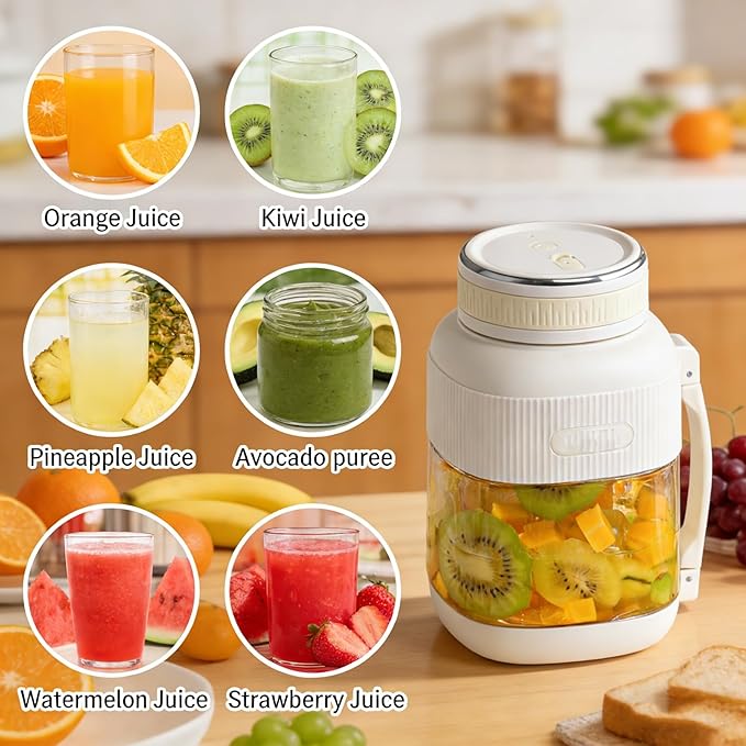 Portable Juicer Blender Electric 700ml Mini Juicer with 80W Power &amp 26 Blades 2 Lids Rechargeable Cup for Smoothies Ideal for Home Office Travel