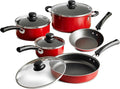 Cookware Set 9-Piece Non-stick Cookware Set Includes Frying Pan and Soup Pot Stackable Dishwasher and Oven Safe Suitable for Frying Making Sauces and Stir-frying (Red)