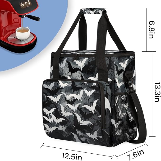Magical Bat Coffee Maker Carrying Bag Graffiti Bat Travel Storage Bag Compatible with K-Mini or K-Mini Plus Single Serve Coffee Brewer Carrying Case with Multiple Pockets &amp Shoulder Strap