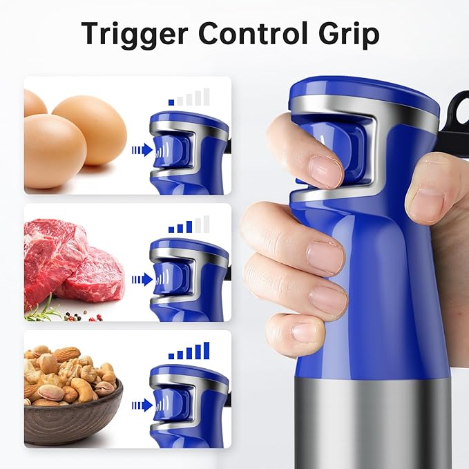 Immersion Blender Handheld Corded Hand Blenders Set 1100W Trigger Variable Speed 5 in 1 Stick Emulsifier with Chopper Whisk and Frother for Soup Baby Food and Smoothies Royal Blue
