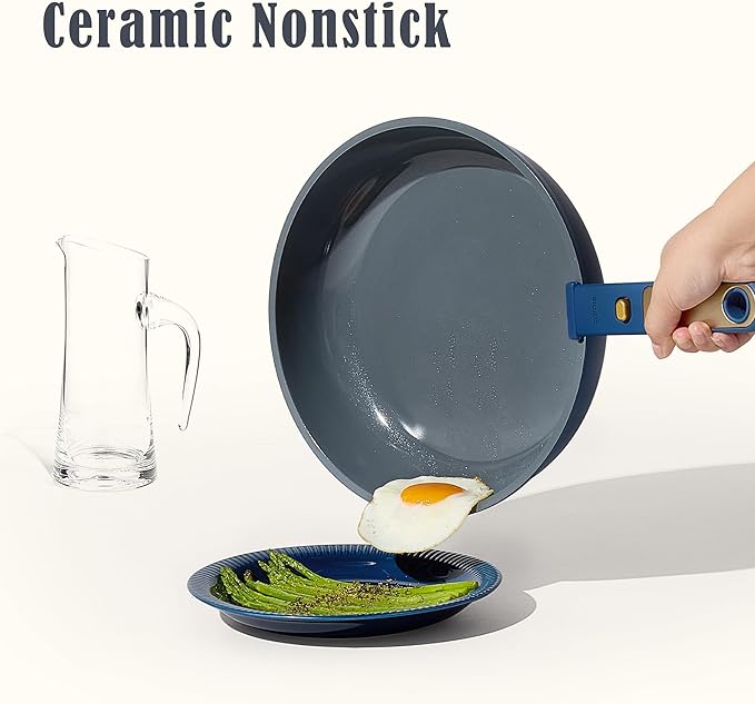 CAROTE Blue&ampGold Ceramic Cookware Set Non Toxic PFAS Free15Pcs Pots and Pans Set Non Stick Detachable/Removable HandleKitchen Cooking Set Dishwasher Safe Nonstick Pot and Pan Induction Cookwa