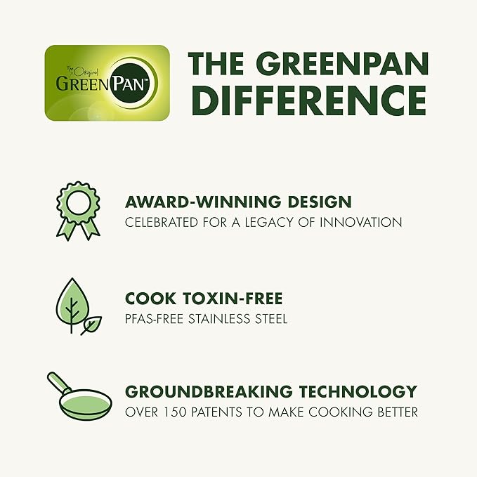 GreenPan Stainless Steel Cookware Set 11 Piece Induction Cookware Dishwasher Safe Oven Safe to 600F Large 8QT Stock Pot Sauce Saute Frying Pans Pots &amp Pans Kitchen Essentials Gold