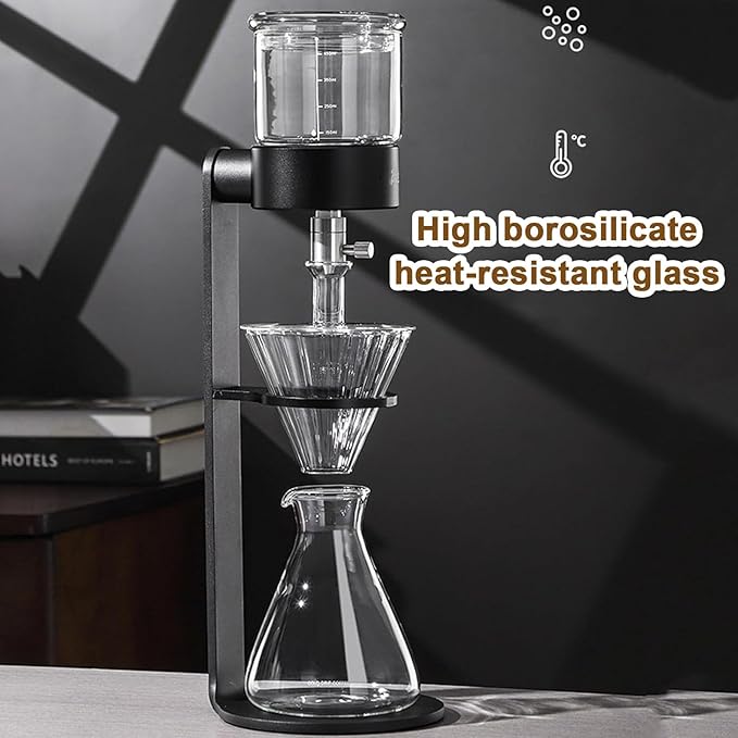 Iced Drip Coffee Maker Drip Cold Brew Coffee Maker with Stainless Steel Adjustable Valve 500ml Borosilicate Glass Pot Makes 2-3 Cups for Home Office Gifts